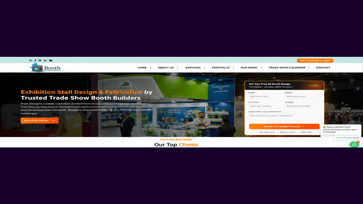Booth Fabricators exhibition website developed by Digital Stack Solution