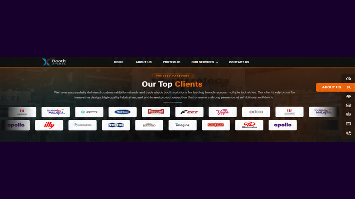 Booth Xperts exhibition website developed by Digital Stack Solution