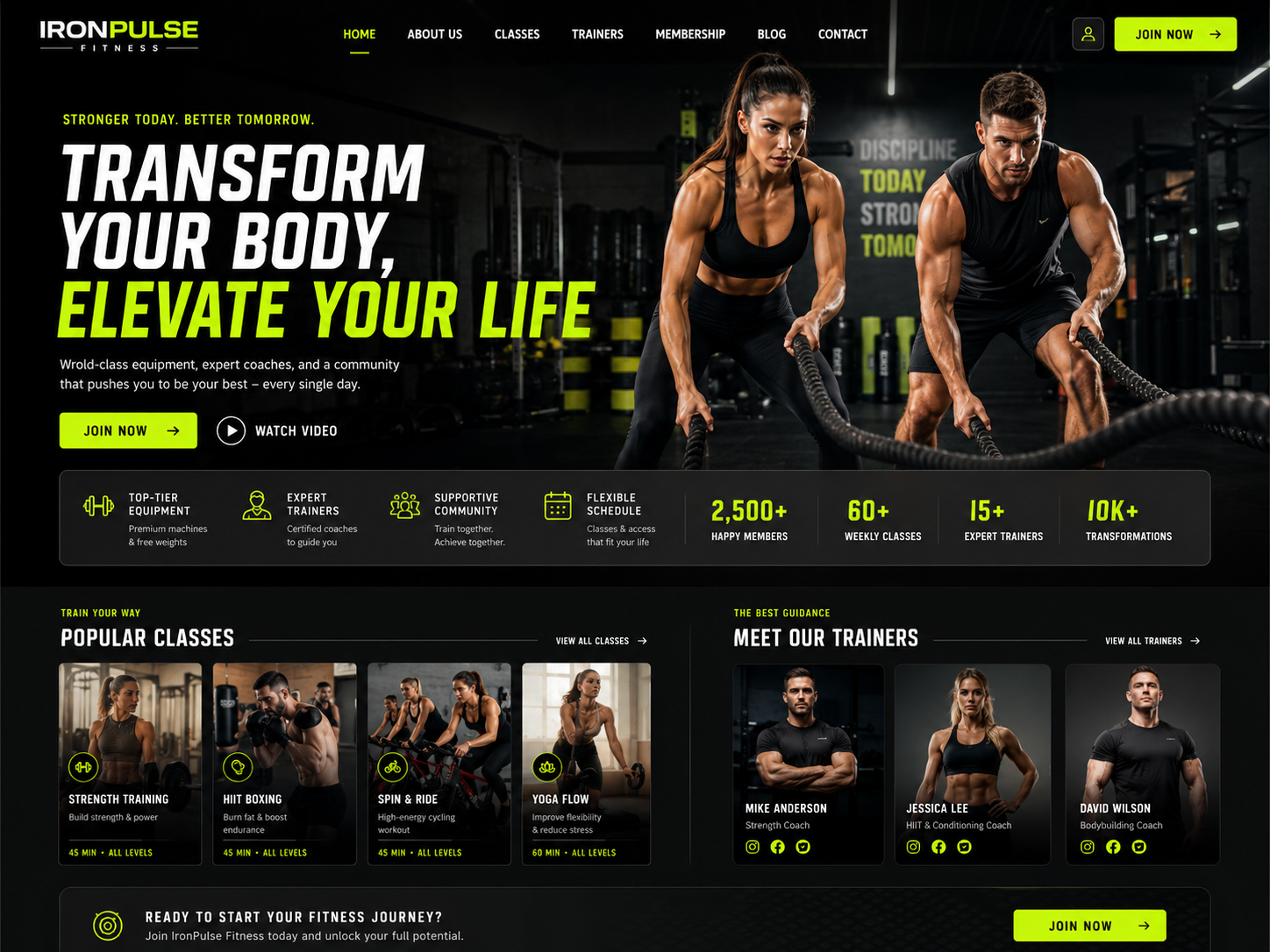 Gym and fitness website design with memberships, classes and trainer profiles
