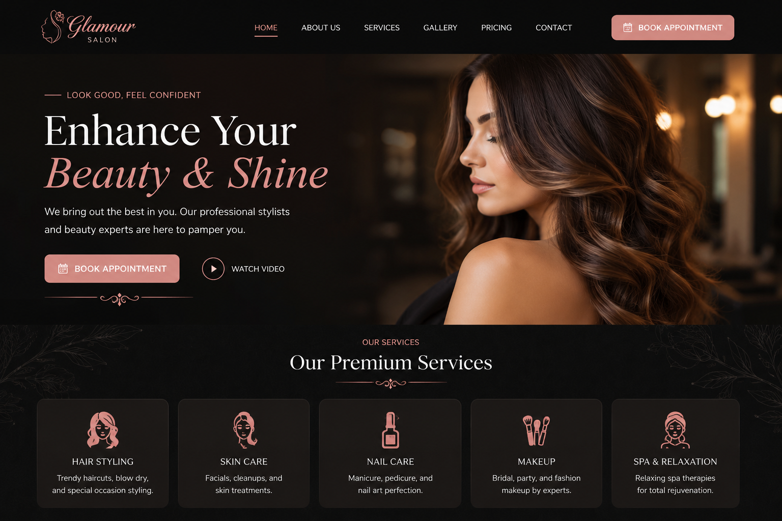 Premium salon website design with appointment booking and service showcase