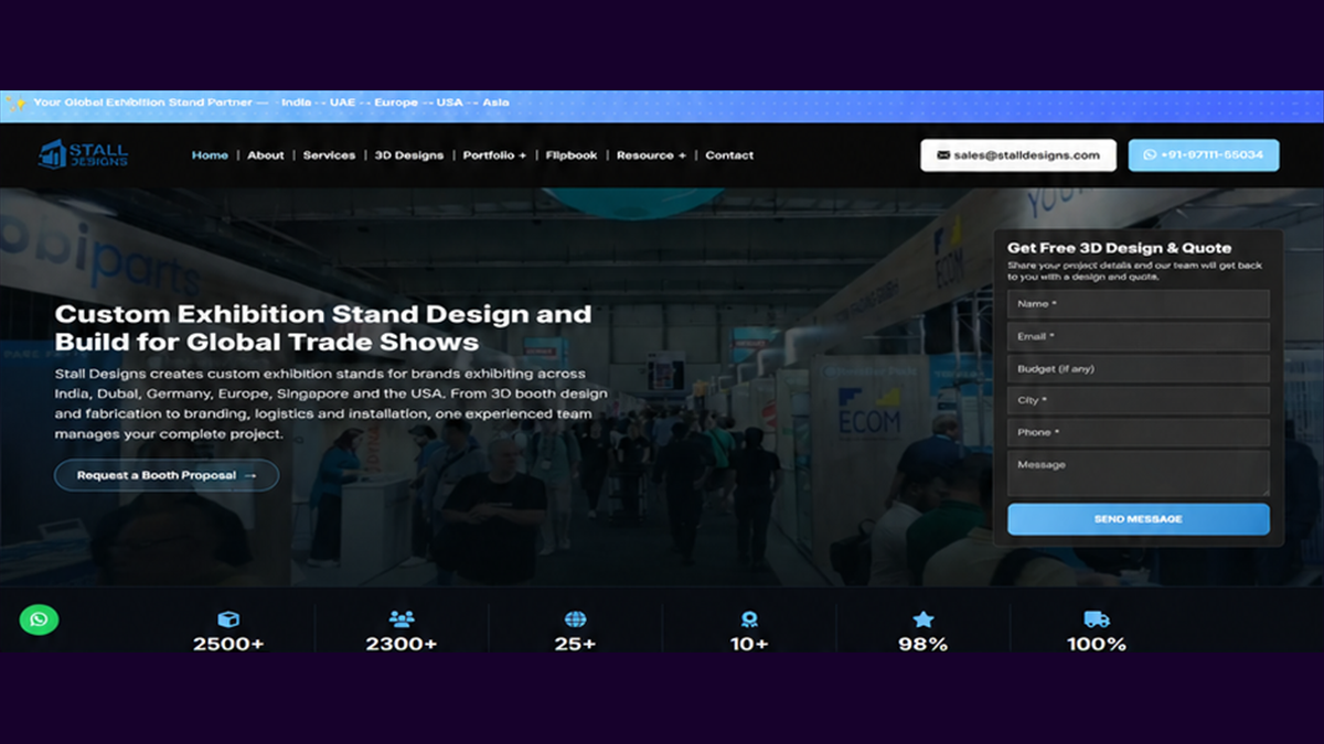 Stall Designs exhibition website developed by Digital Stack Solution